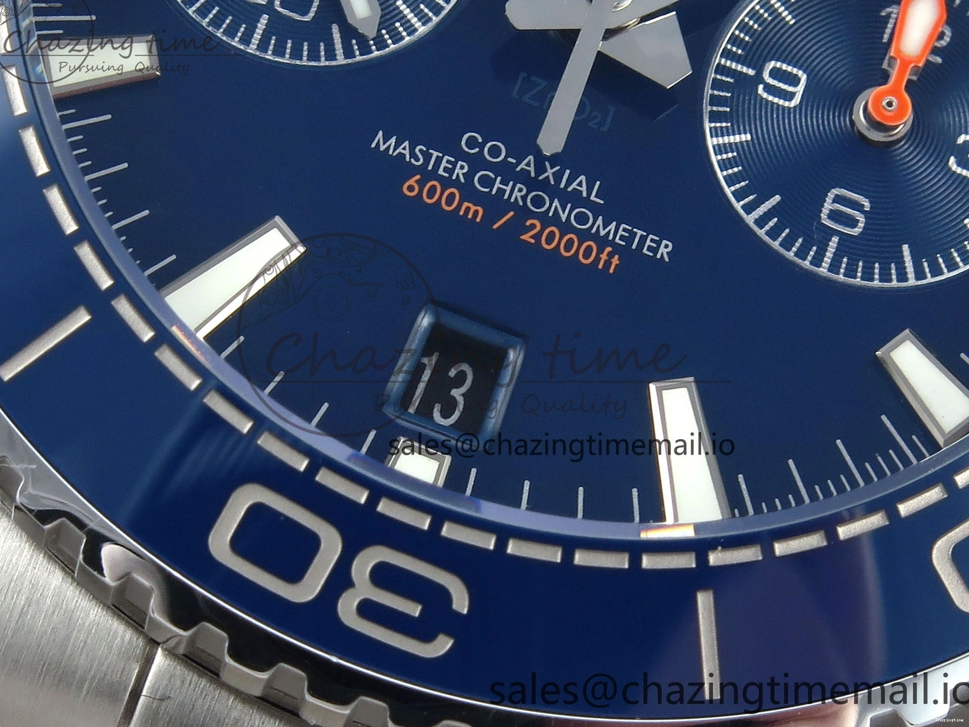 0501 Planet Ocean Master Chronometer 600M 45.5mm SS SCF 1:1 Best Edition Blue Bezel Blue Dial on SS Bracelet A9900 Super Clone Lightweight 7676